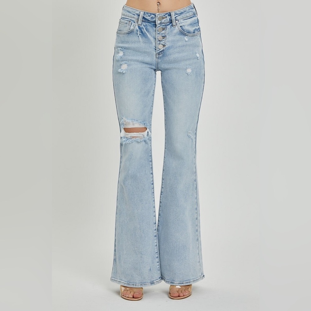 Mid Rise Button Fly Flare Jeans - Risen - Picture 2 of 6